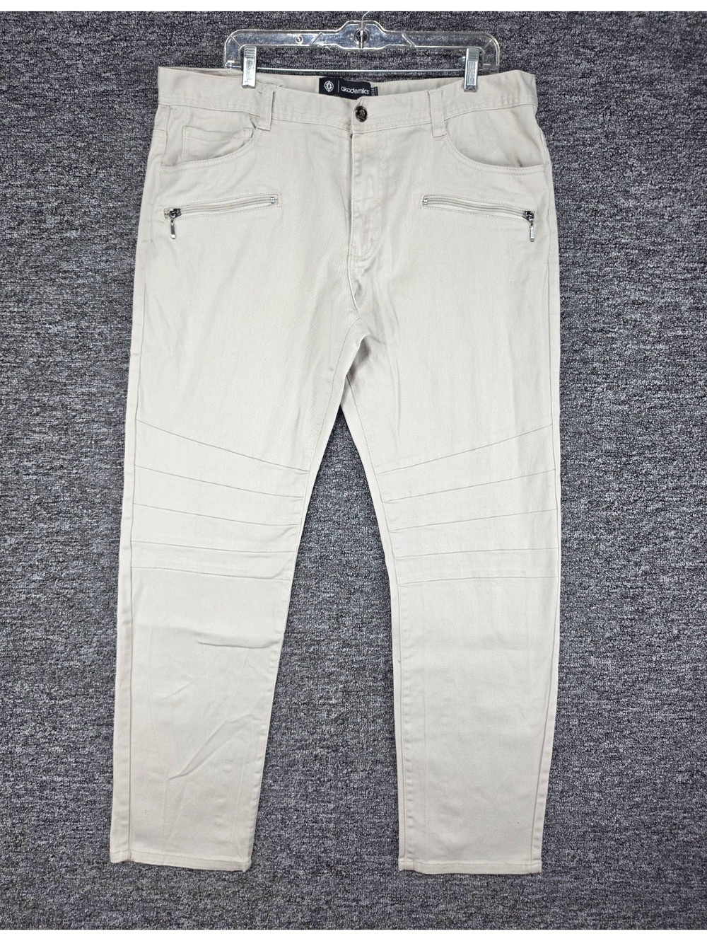 Akademiks Men's Flat Front Slim Tapered Beige Twill Pants Cotton Spandex 40W